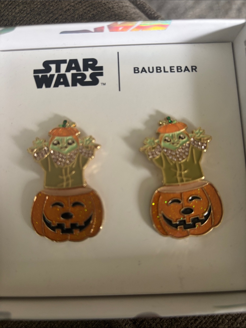 BaubleBar Grogu Pumpkin Enamel Stud Earrings in Orange and Green